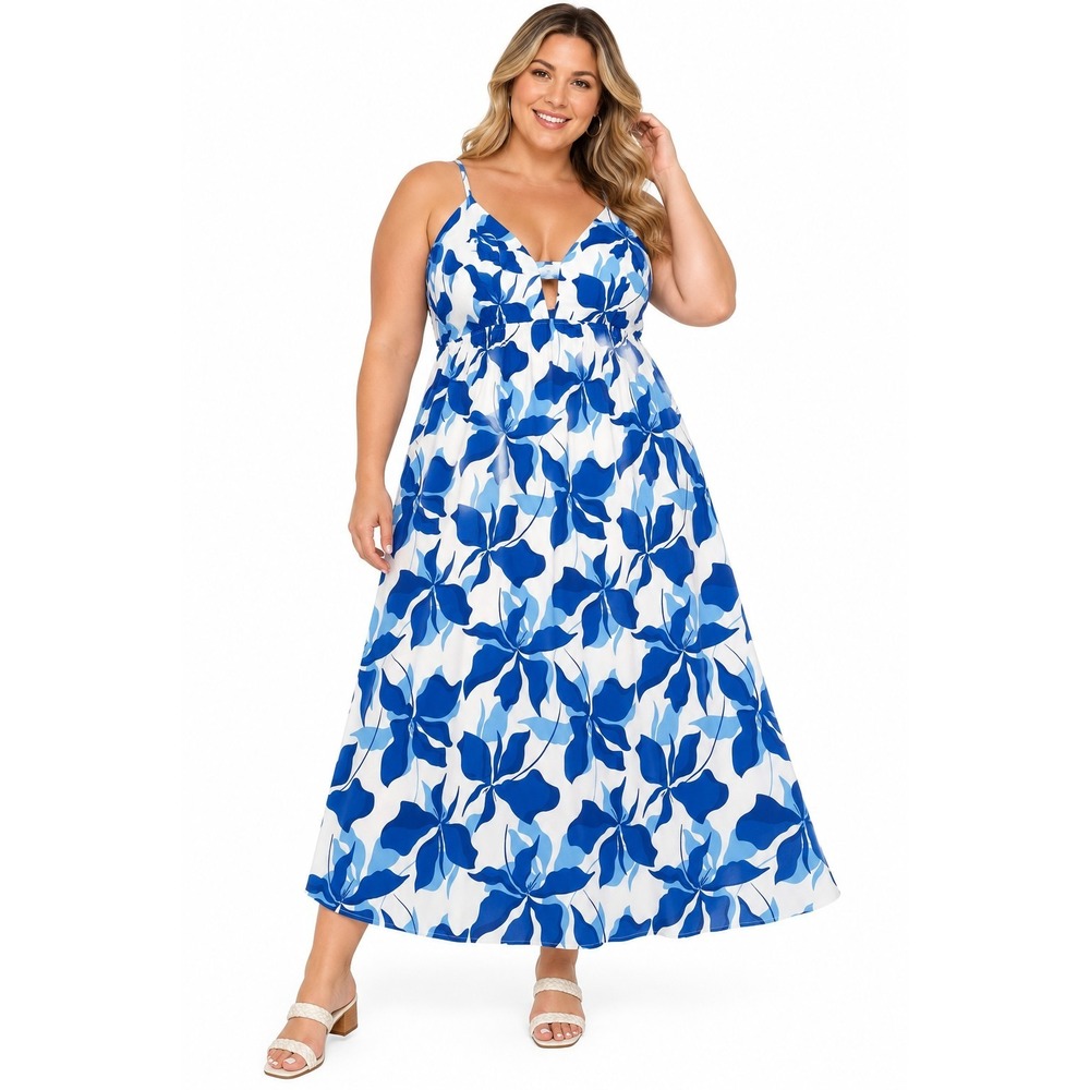 New A New Day Floral Midi Sundress V-Neck Strappy Size 2X Pockets NWT